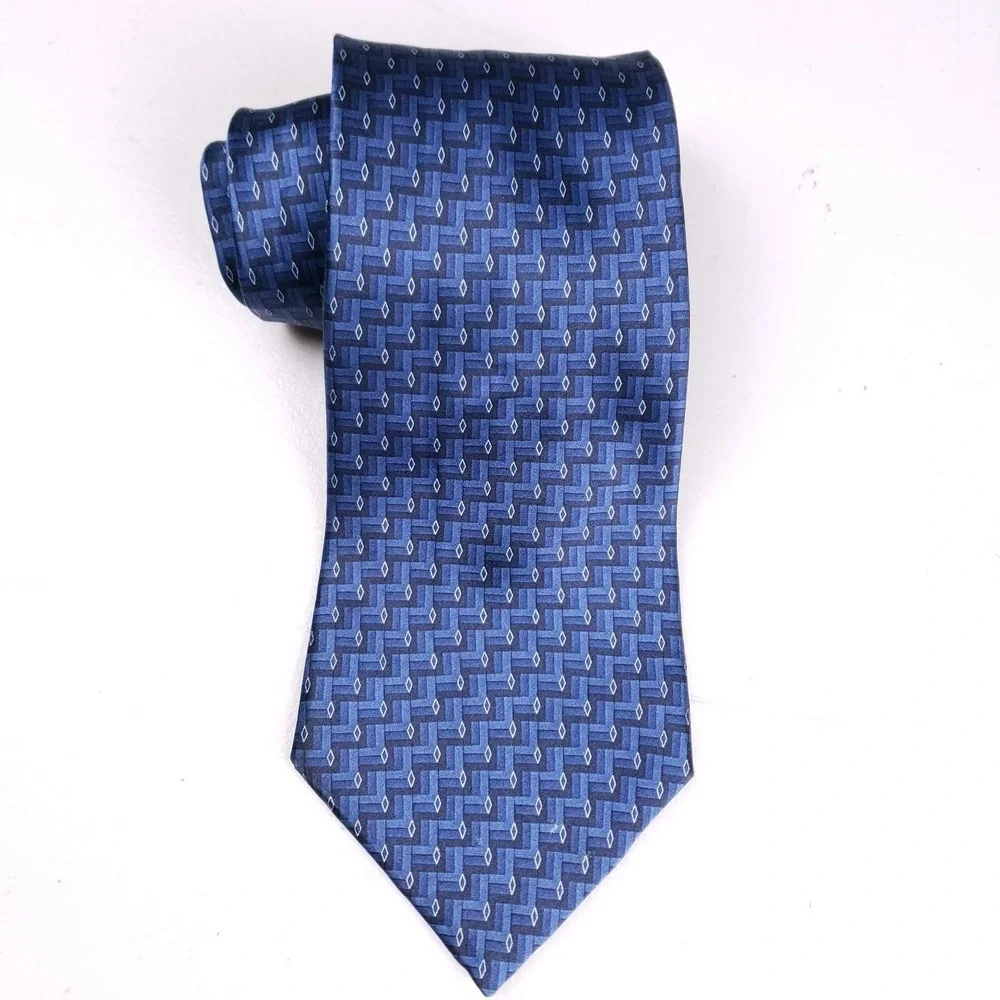 Gianfranco Ruffini Tie Geometric Woven Pattern Blue Classic Necktie‎ Italy